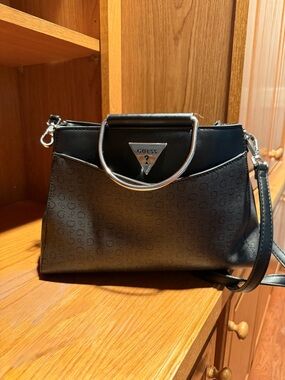 Guess Black Crossbody Satchel with Silver-Tone Accents